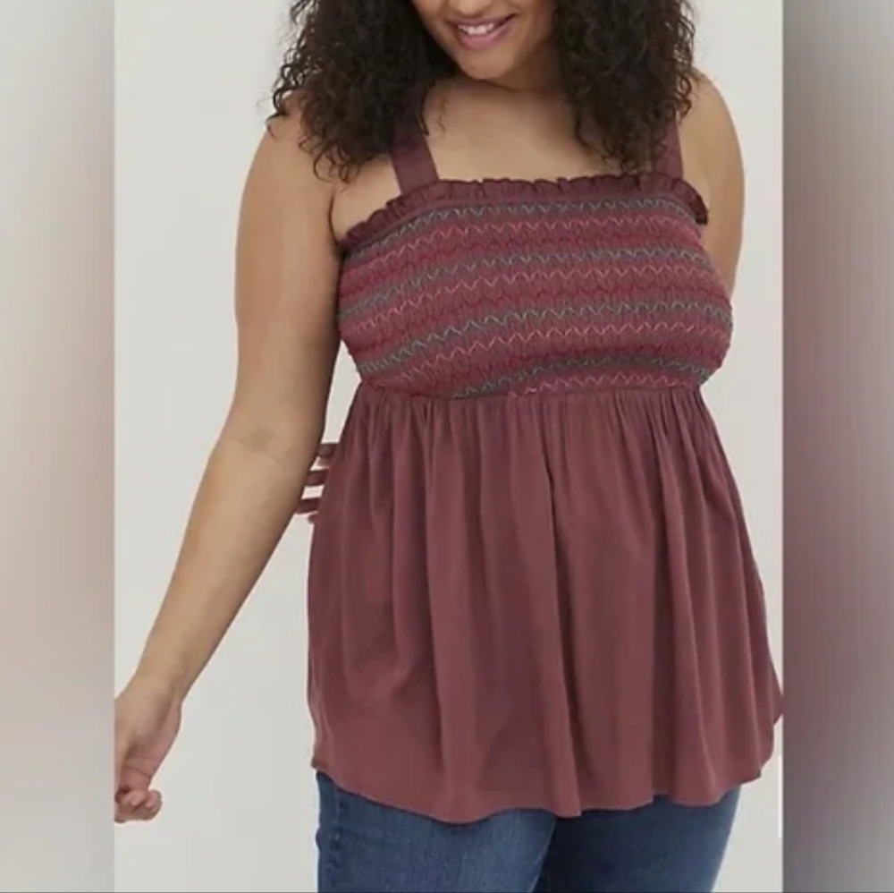 Torrid Baby Doll Tank Burgundy Smocked Top